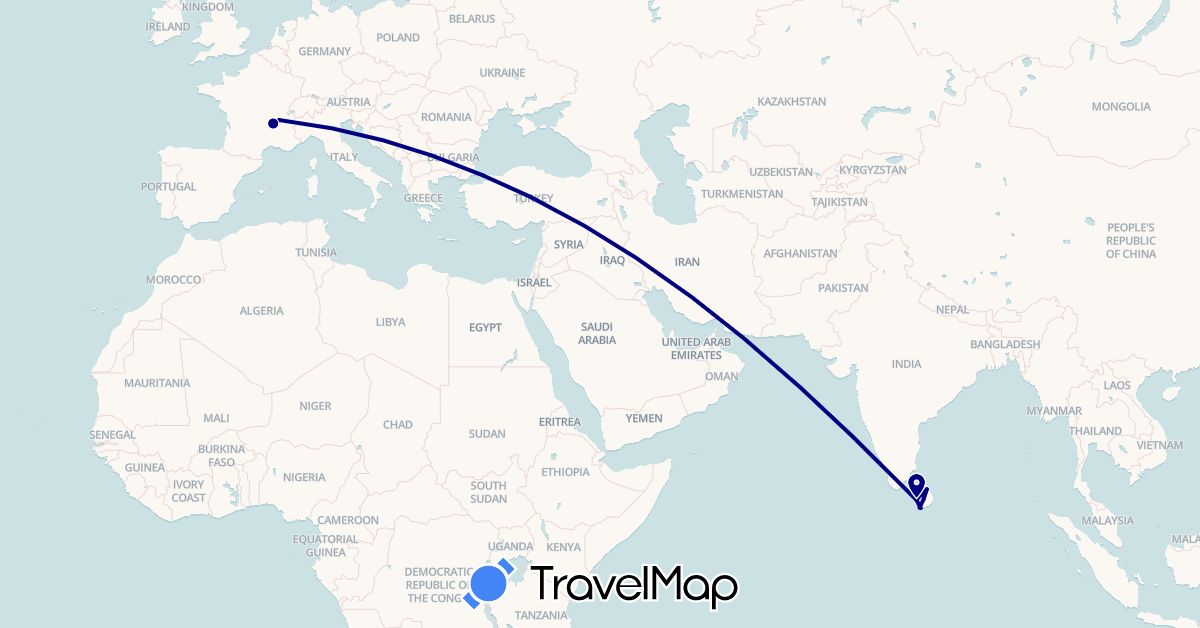 TravelMap itinerary: driving in France, Sri Lanka, Turkey (Asia, Europe)